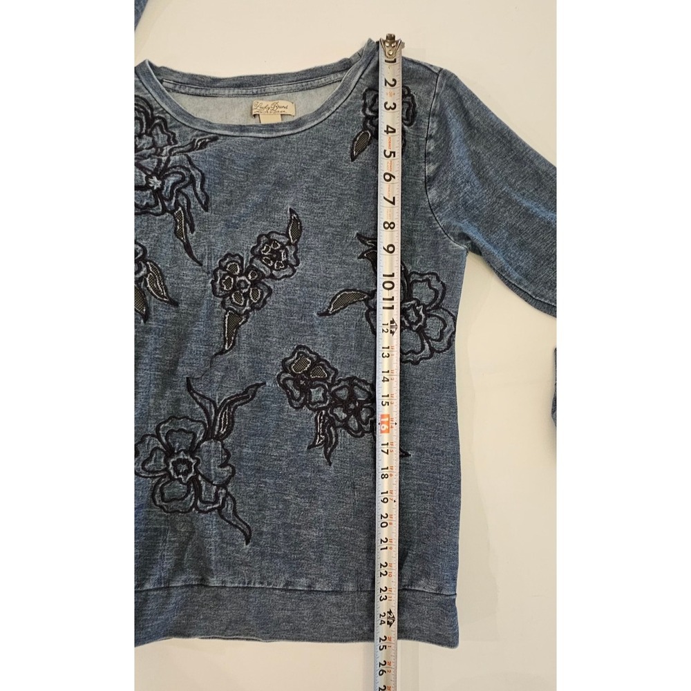 Lucky Brand Blue Long Sleeve Embroidered Mesh Floral Pullover Top Sz S Boho - Picture 6 of 10